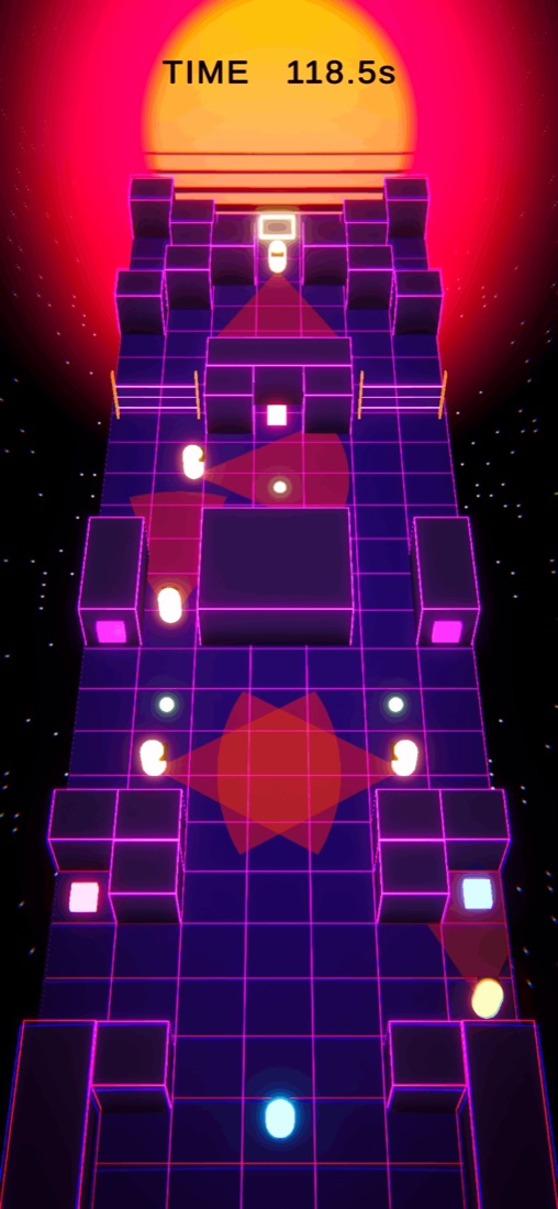 Stealth Particles level 4: guards patrolling between walls, with laser fences near the exit